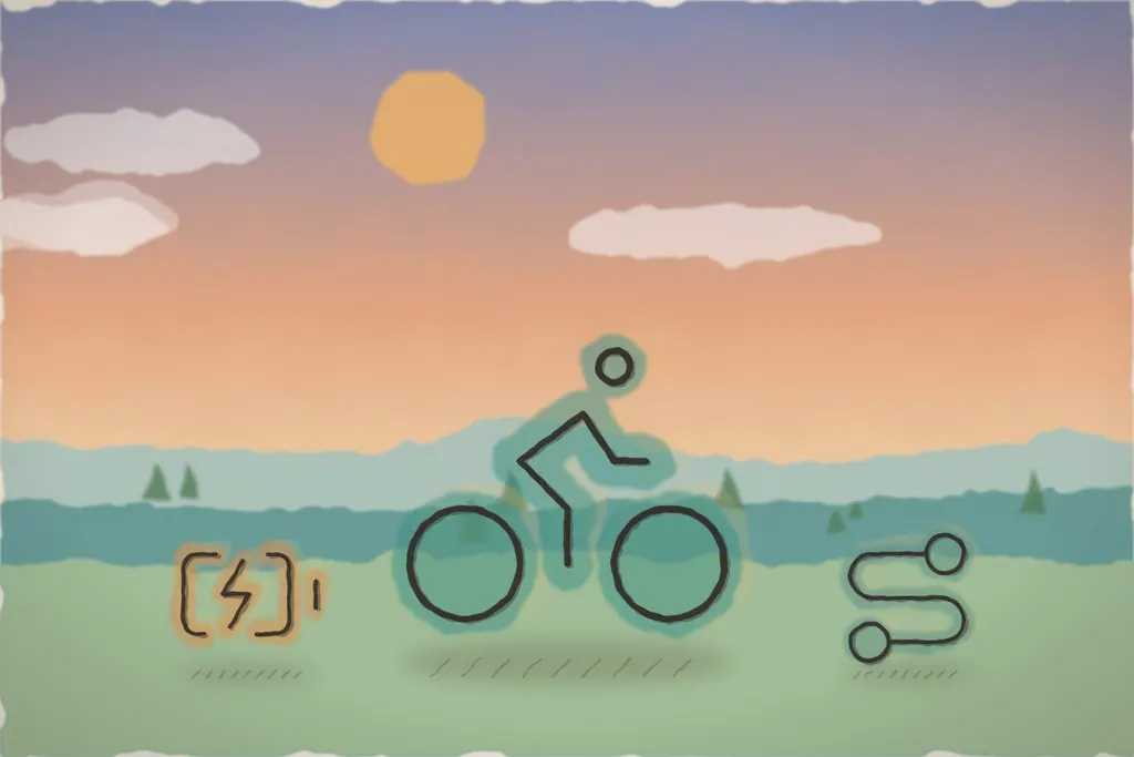 E-bike pe drumul de pe malul lacului (ilustrație)